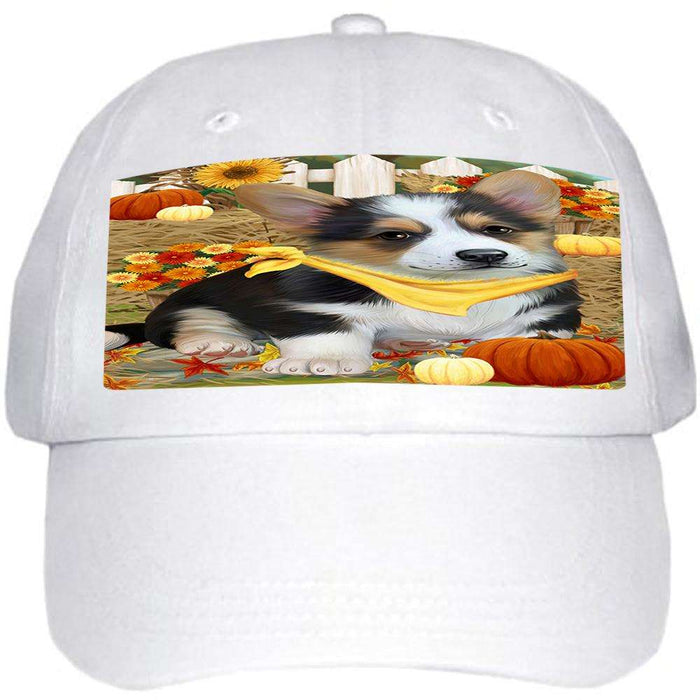 Fall Autumn Greeting Corgi Dog with Pumpkins Ball Hat Cap HAT55956