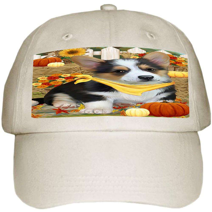 Fall Autumn Greeting Corgi Dog with Pumpkins Ball Hat Cap HAT55956