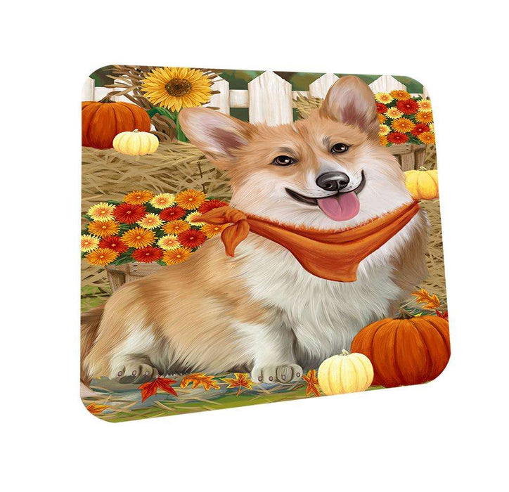 Fall Autumn Greeting Corgi Dog with Pumpkins Coasters Set of 4 CST50684