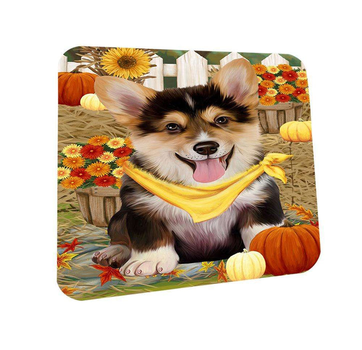 Fall Autumn Greeting Corgi Dog with Pumpkins Coasters Set of 4 CST50685
