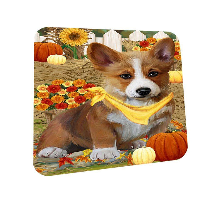 Fall Autumn Greeting Corgi Dog with Pumpkins Coasters Set of 4 CST50686