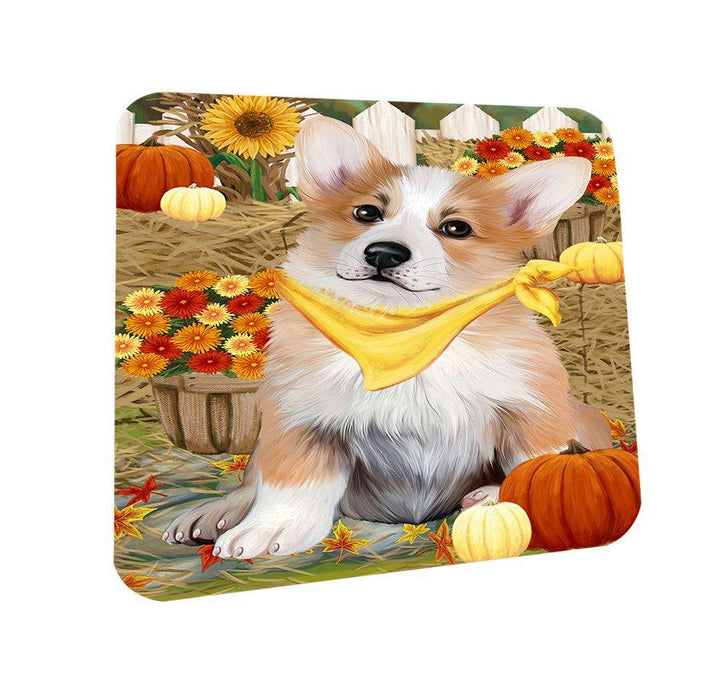 Fall Autumn Greeting Corgi Dog with Pumpkins Coasters Set of 4 CST50687