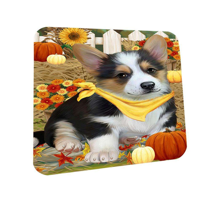 Fall Autumn Greeting Corgi Dog with Pumpkins Coasters Set of 4 CST50688