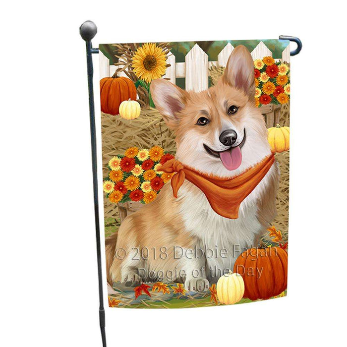 Fall Autumn Greeting Corgi Dog with Pumpkins Garden Flag GFLG0618