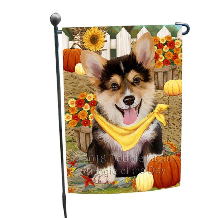 Fall Autumn Greeting Corgi Dog with Pumpkins Garden Flag GFLG0619