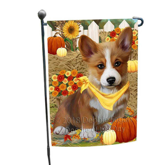 Fall Autumn Greeting Corgi Dog with Pumpkins Garden Flag GFLG0620