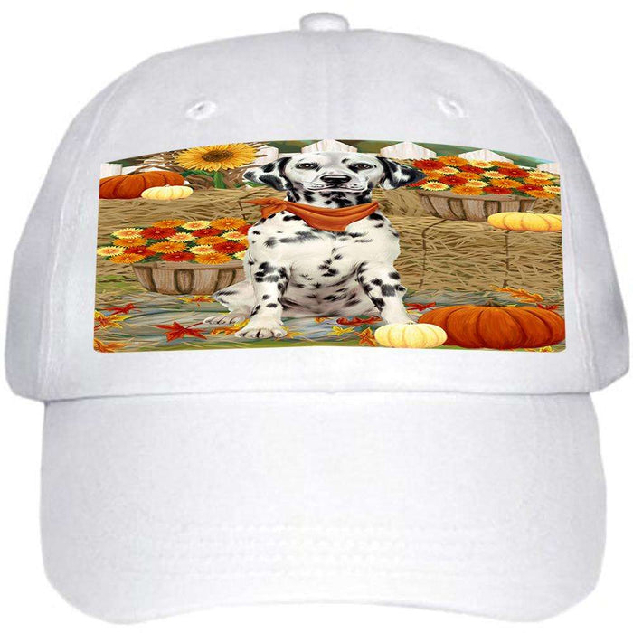 Fall Autumn Greeting Dalmatian Dog with Pumpkins Ball Hat Cap HAT55968