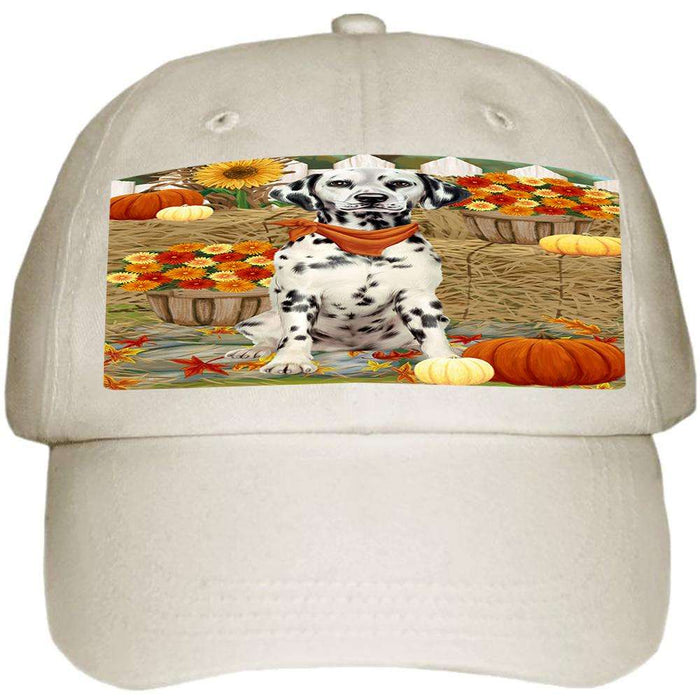 Fall Autumn Greeting Dalmatian Dog with Pumpkins Ball Hat Cap HAT55968