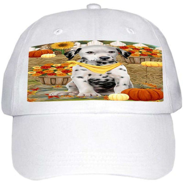 Fall Autumn Greeting Dalmatian Dog with Pumpkins Ball Hat Cap HAT55971