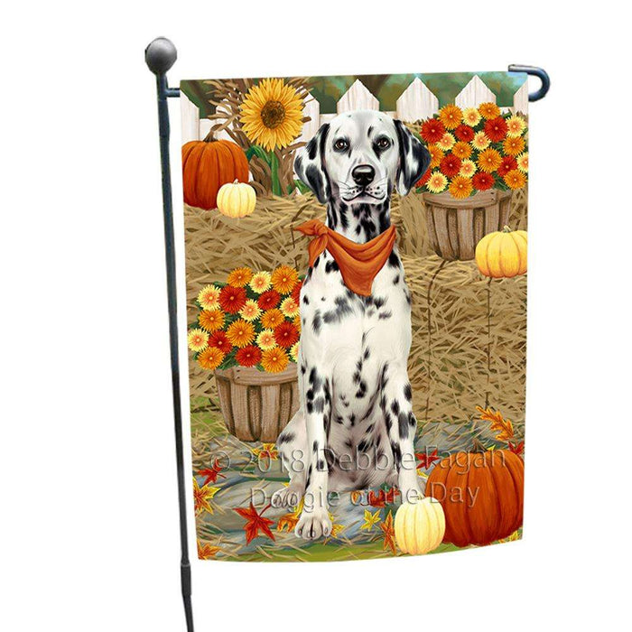 Fall Autumn Greeting Dalmatian Dog with Pumpkins Garden Flag GFLG0626