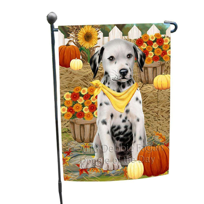 Fall Autumn Greeting Dalmatian Dog with Pumpkins Garden Flag GFLG0627