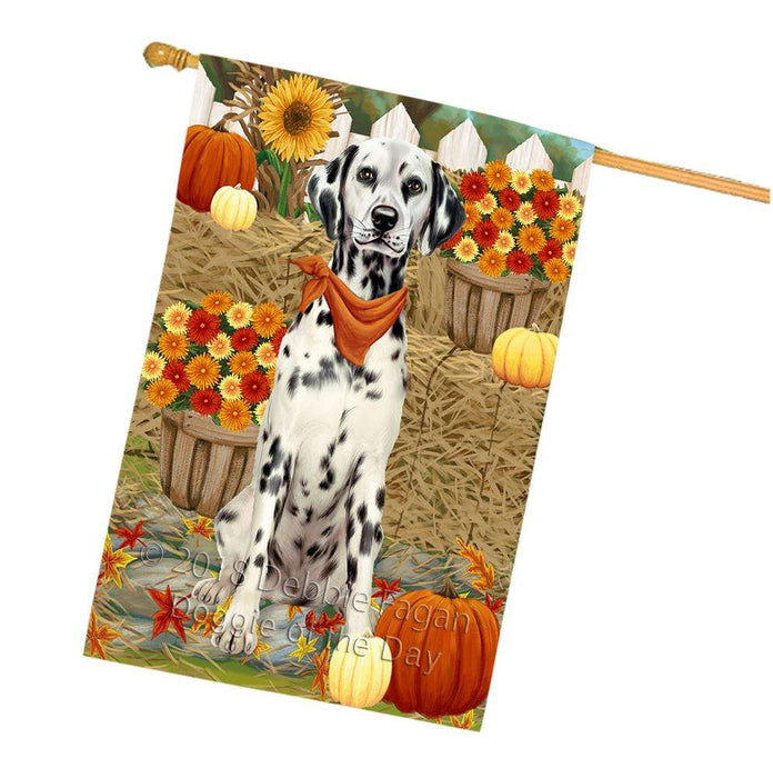 Fall Autumn Greeting Dalmatian Dog with Pumpkins House Flag FLG50762