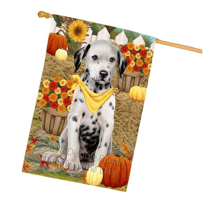 Fall Autumn Greeting Dalmatian Dog with Pumpkins House Flag FLG50763