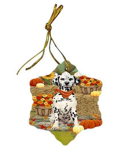 Fall Autumn Greeting Dalmatian Dog with Pumpkins Star Porcelain Ornament SPOR50725