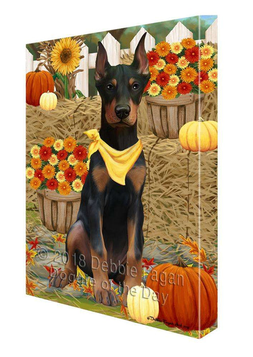 Fall Autumn Greeting Doberman Pinscher Dog with Pumpkins Canvas Print Wall Art Décor CVS72953