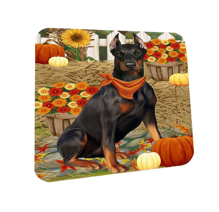 Fall Autumn Greeting Doberman Pinscher Dog with Pumpkins Coasters Set of 4 CST50694