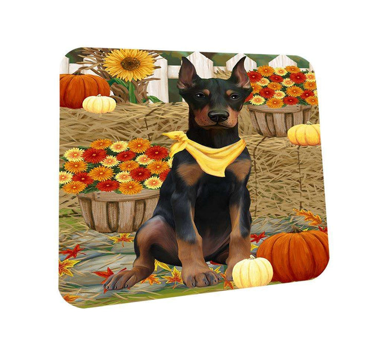 Fall Autumn Greeting Doberman Pinscher Dog with Pumpkins Coasters Set of 4 CST50695