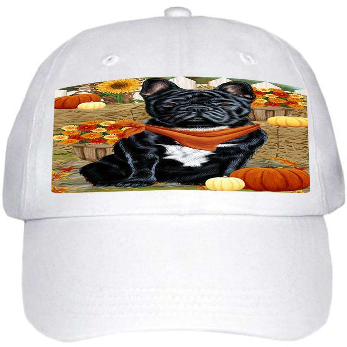 Fall Autumn Greeting French Bulldog with Pumpkins Ball Hat Cap HAT55980