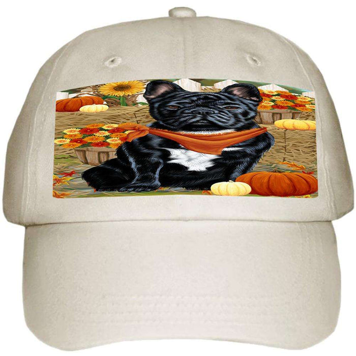 Fall Autumn Greeting French Bulldog with Pumpkins Ball Hat Cap HAT55980