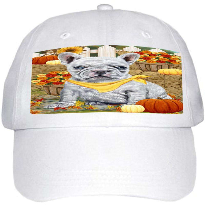 Fall Autumn Greeting French Bulldog with Pumpkins Ball Hat Cap HAT55983
