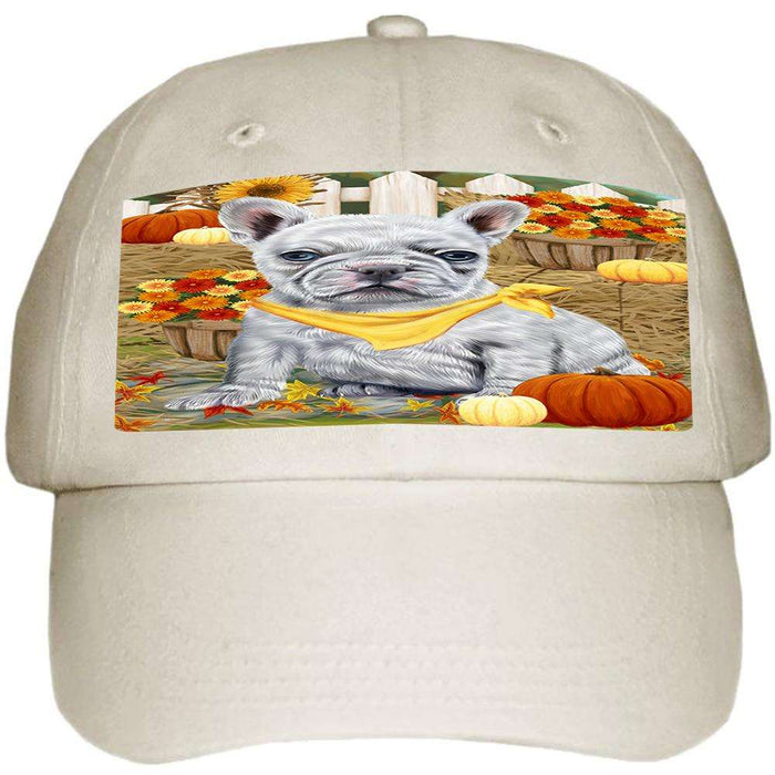 Fall Autumn Greeting French Bulldog with Pumpkins Ball Hat Cap HAT55983