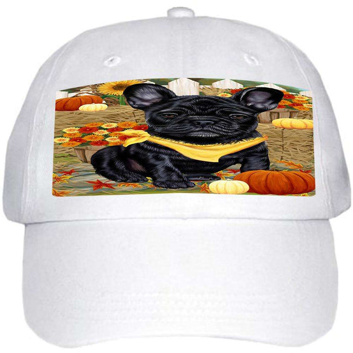 Fall Autumn Greeting French Bulldog with Pumpkins Ball Hat Cap HAT55986