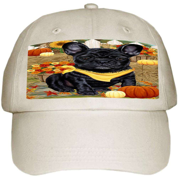Fall Autumn Greeting French Bulldog with Pumpkins Ball Hat Cap HAT55986