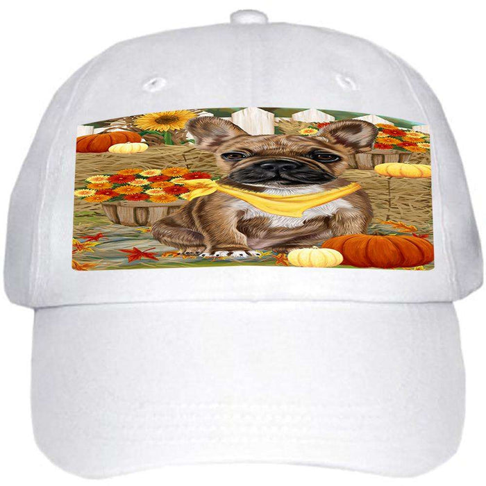 Fall Autumn Greeting French Bulldog with Pumpkins Ball Hat Cap HAT55989