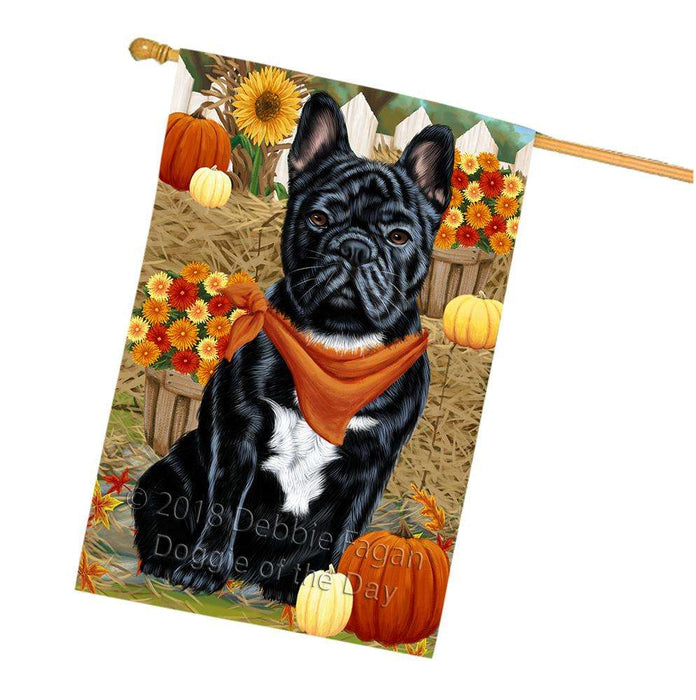 Fall Autumn Greeting French Bulldog with Pumpkins House Flag FLG50766