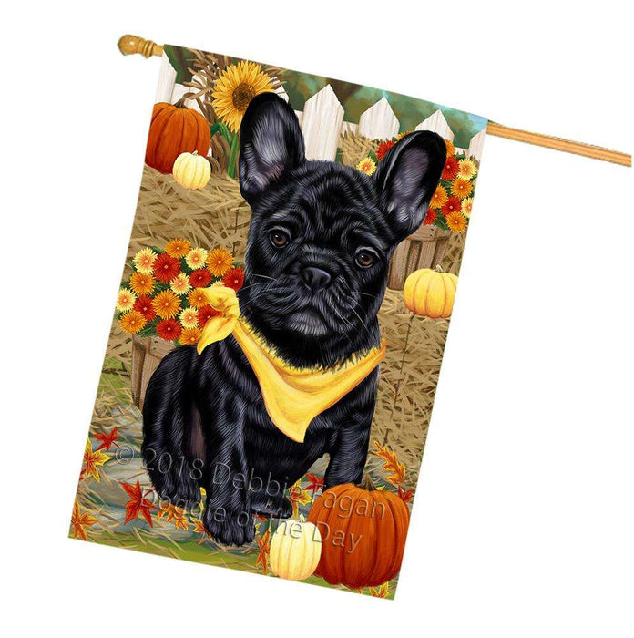 Fall Autumn Greeting French Bulldog with Pumpkins House Flag FLG50768