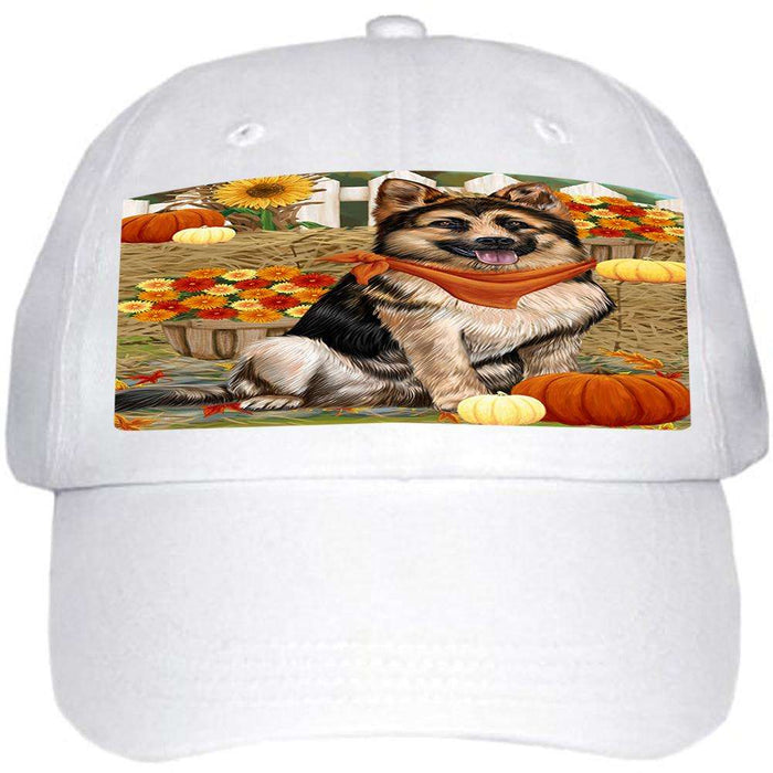 Fall Autumn Greeting German Shepherd Dog with Pumpkins Ball Hat Cap HAT55992