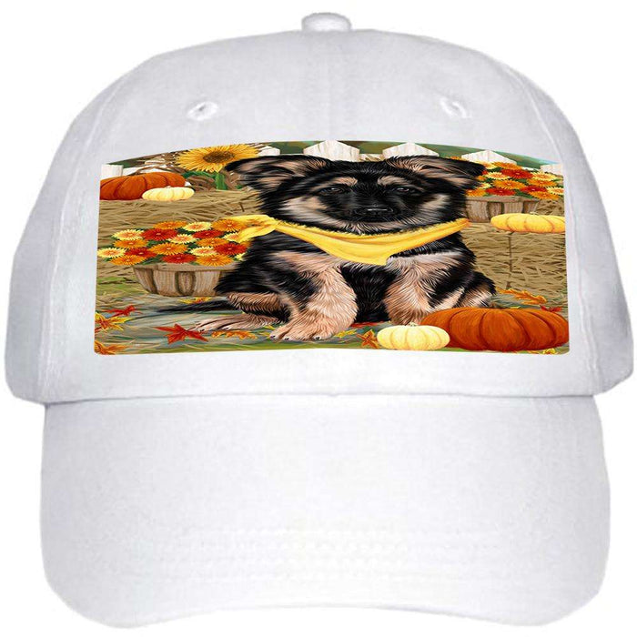 Fall Autumn Greeting German Shepherd Dog with Pumpkins Ball Hat Cap HAT55995