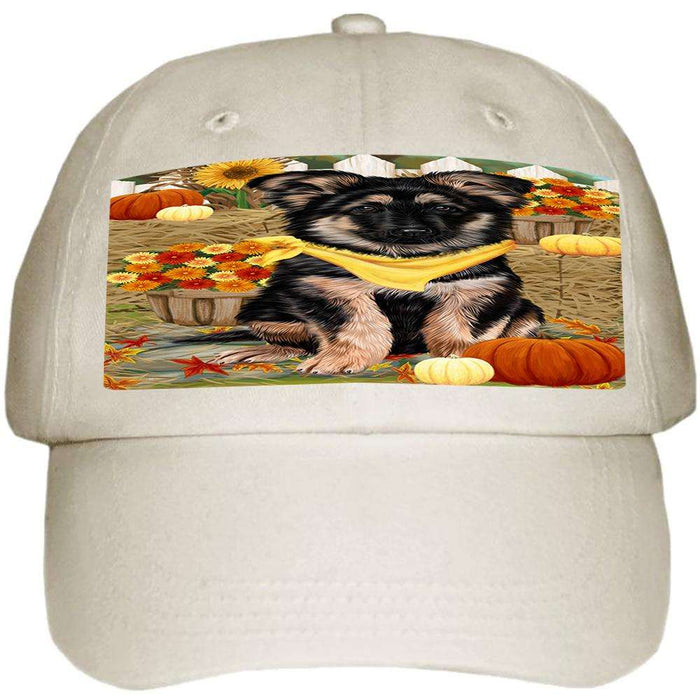 Fall Autumn Greeting German Shepherd Dog with Pumpkins Ball Hat Cap HAT55995