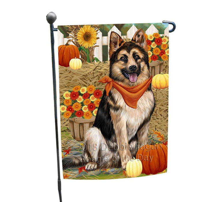 Fall Autumn Greeting German Shepherd Dog with Pumpkins Garden Flag GFLG0634