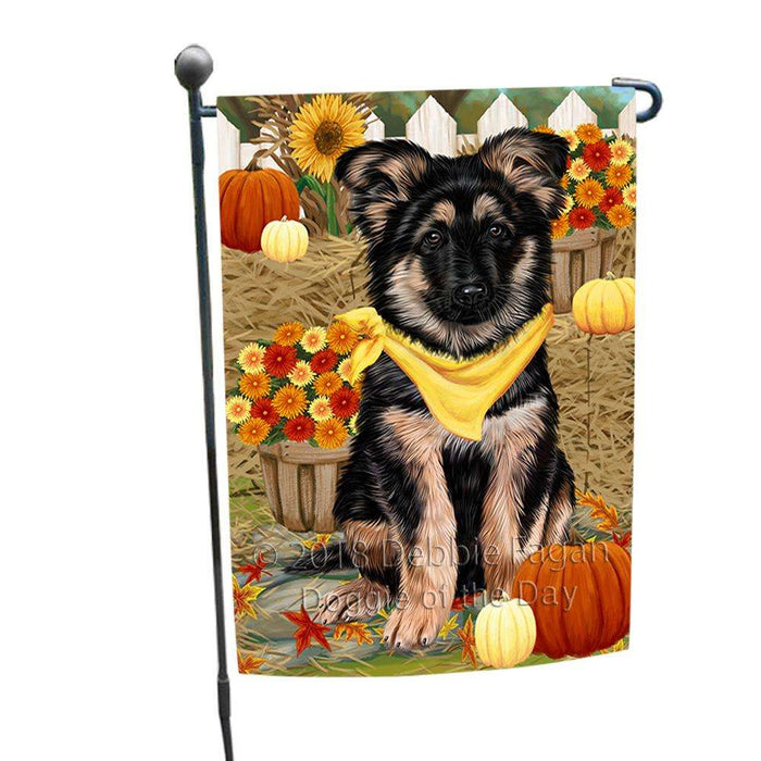 Fall Autumn Greeting German Shepherd Dog with Pumpkins Garden Flag GFLG0635