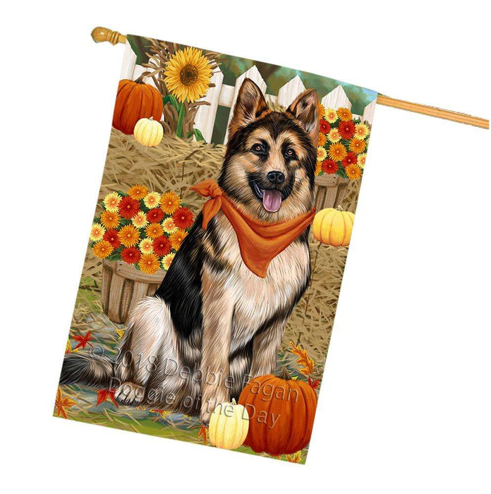 Fall Autumn Greeting German Shepherd Dog with Pumpkins House Flag FLG50770