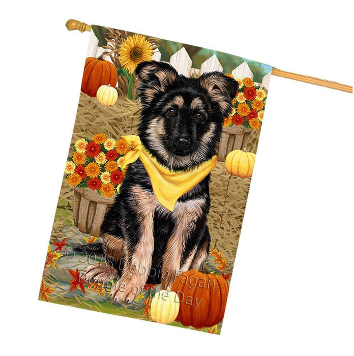 Fall Autumn Greeting German Shepherd Dog with Pumpkins House Flag FLG50771