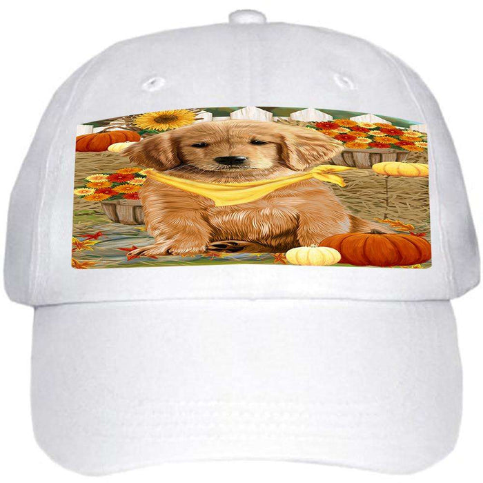 Fall Autumn Greeting Golden Retriever Dog with Pumpkins Ball Hat Cap HAT56001