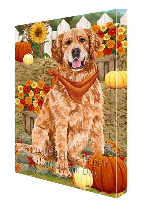 Fall Autumn Greeting Golden Retriever Dog with Pumpkins Canvas Print Wall Art Décor CVS73016