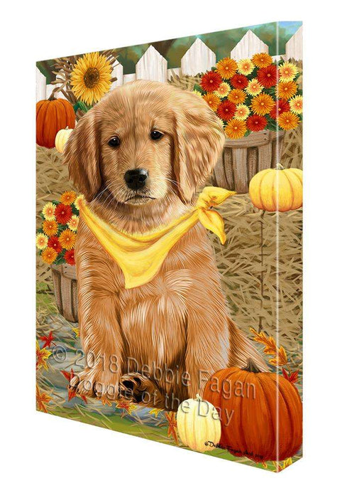 Fall Autumn Greeting Golden Retriever Dog with Pumpkins Canvas Print Wall Art Décor CVS73025