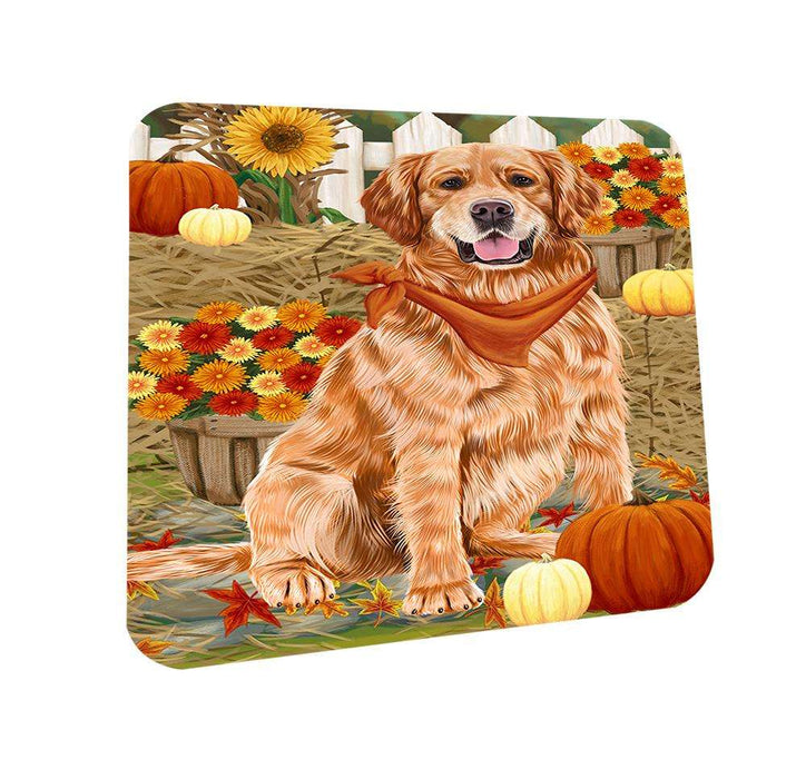 Fall Autumn Greeting Golden Retriever Dog with Pumpkins Coasters Set of 4 CST50702