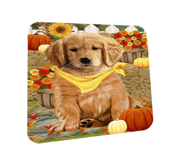 Fall Autumn Greeting Golden Retriever Dog with Pumpkins Coasters Set of 4 CST50703