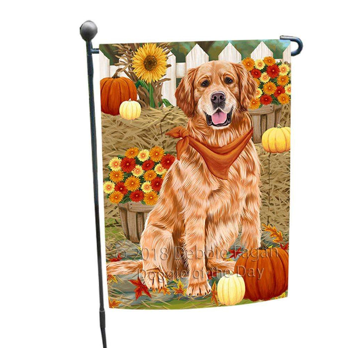 Fall Autumn Greeting Golden Retriever Dog with Pumpkins Garden Flag GFLG0636