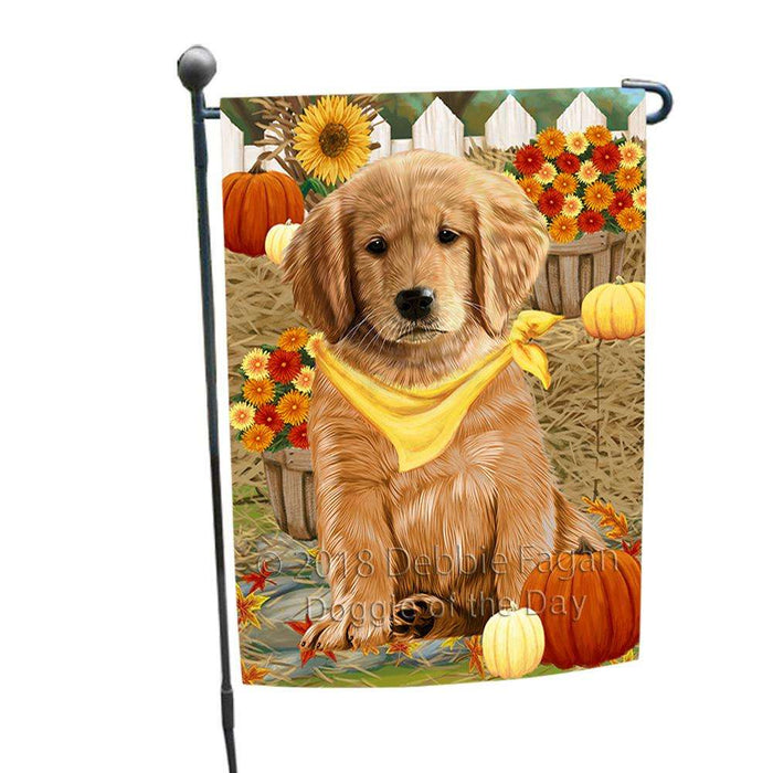 Fall Autumn Greeting Golden Retriever Dog with Pumpkins Garden Flag GFLG0637