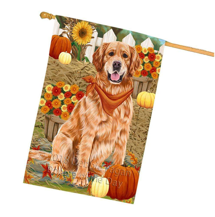 Fall Autumn Greeting Golden Retriever Dog with Pumpkins House Flag FLG50772