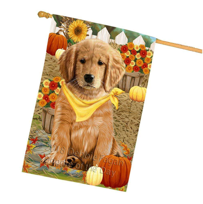 Fall Autumn Greeting Golden Retriever Dog with Pumpkins House Flag FLG50773