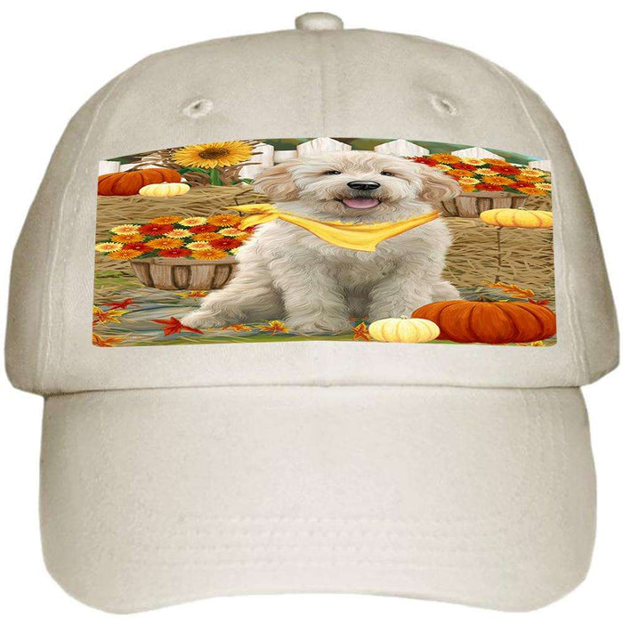 Fall Autumn Greeting Goldendoodle Dog with Pumpkins Ball Hat Cap HAT60717