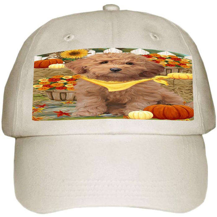 Fall Autumn Greeting Goldendoodle Dog with Pumpkins Ball Hat Cap HAT60720