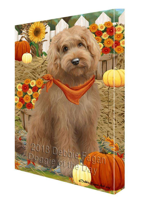 Fall Autumn Greeting Goldendoodle Dog with Pumpkins Canvas Print Wall Art Décor CVS87731