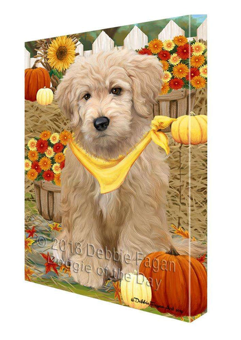 Fall Autumn Greeting Goldendoodle Dog with Pumpkins Canvas Print Wall Art Décor CVS87740